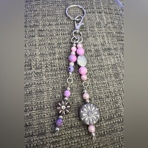 Pink and Purple Boho Handmade Beaded Keychain